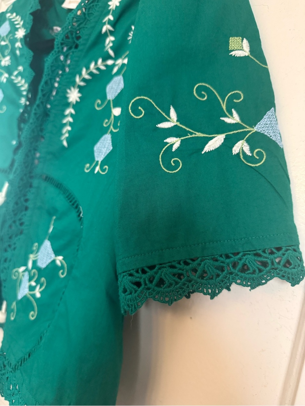 Jennifer & Grace Green Embroidered Tie-Front Crop Top| 100% Cotton | Small | NWT - Picture 5 of 12